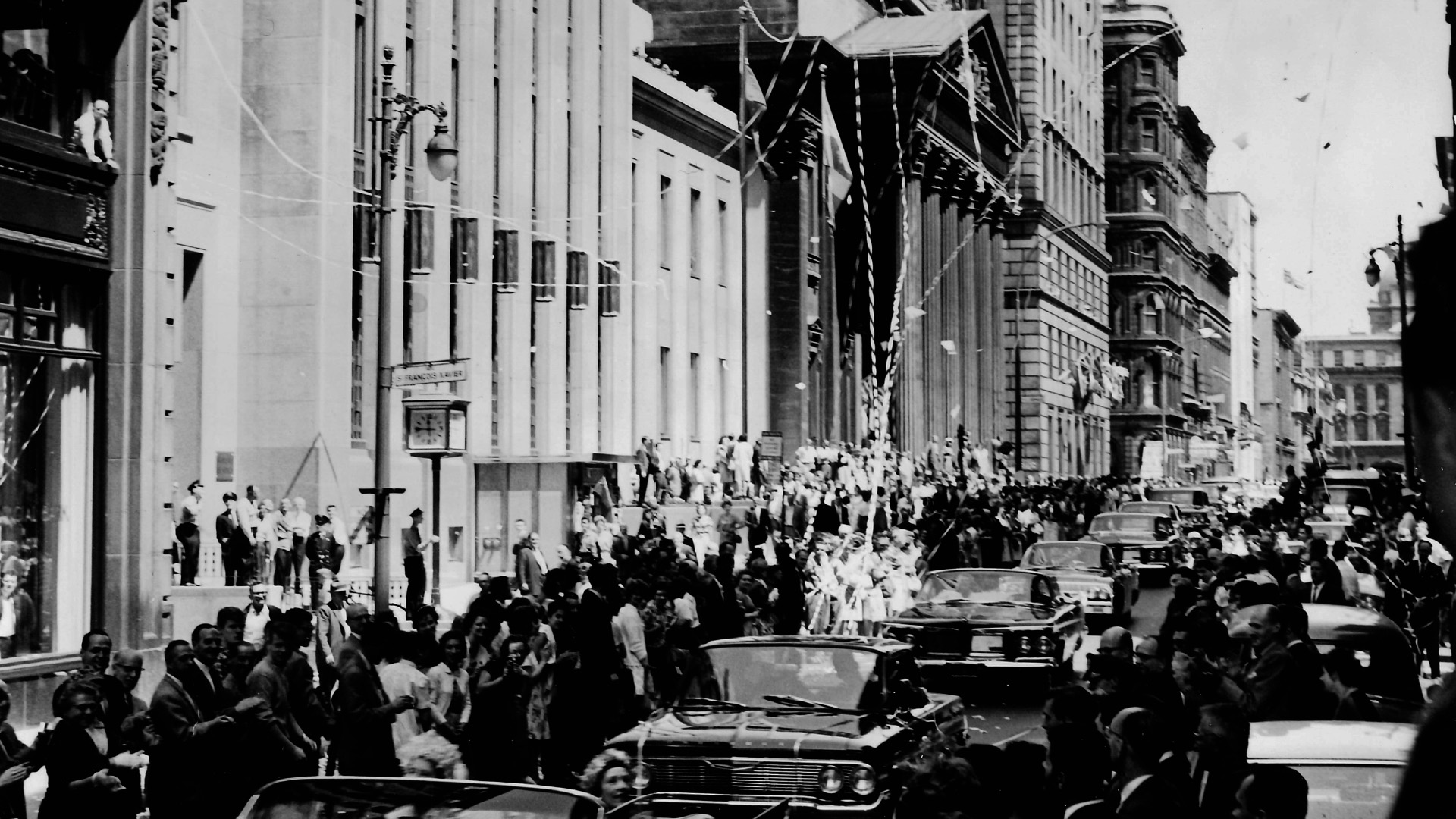 Ticker-tape parade toward the new Stock Exchange Tower