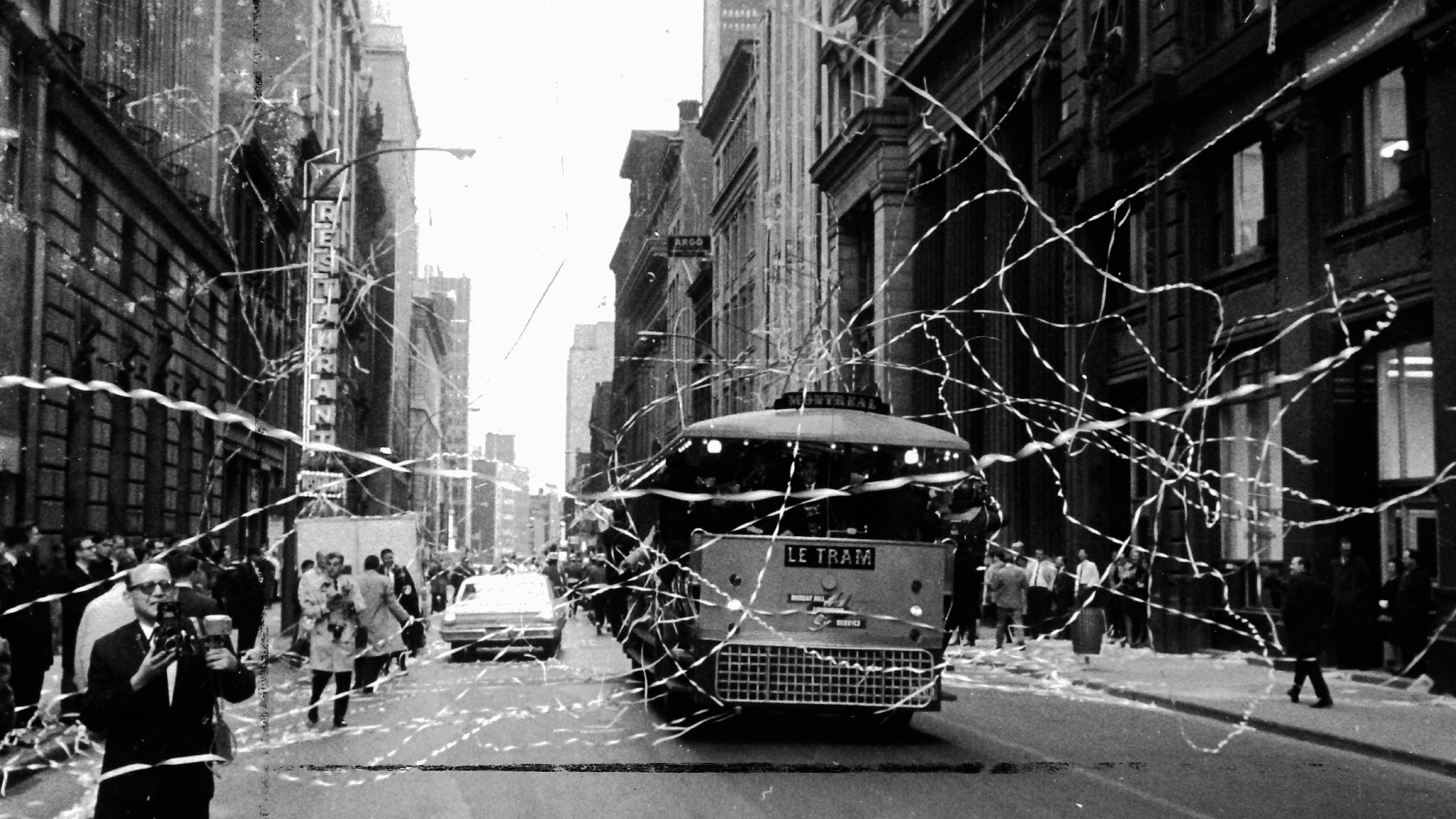 Ticker-tape parade toward the new Stock Exchange Tower