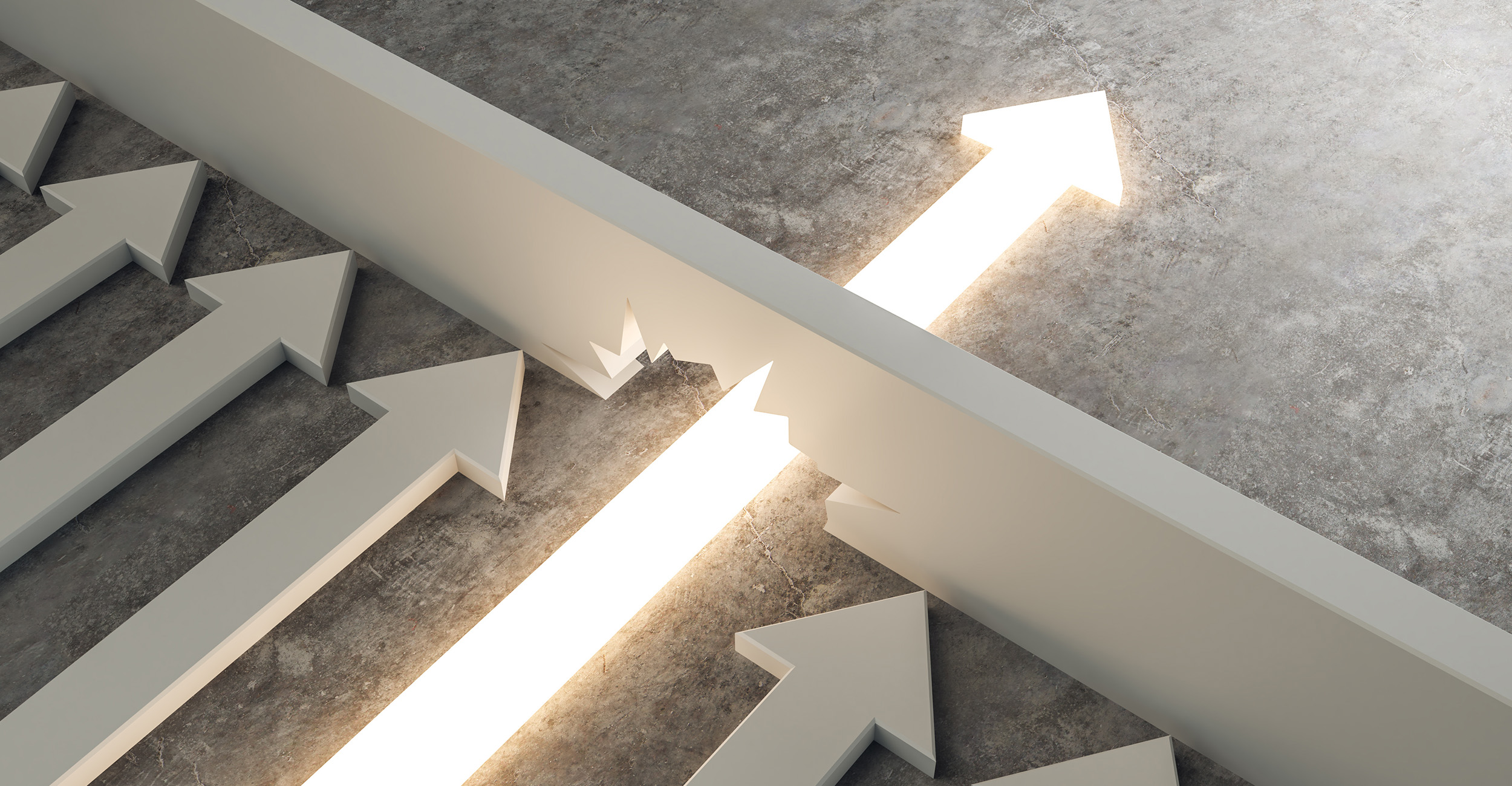 Arrow breaking through a barrier